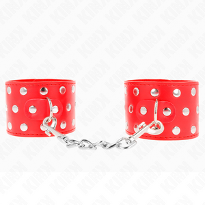 KINK - WRIST RESTRAINTS WITH SNAP FASTEN FULL OF RIVETS RED ADJUSTABLE 19-24 CM X 5.5 CM - LoveYou.lv