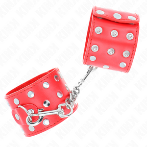 KINK - WRIST RESTRAINTS WITH SNAP FASTEN FULL OF RIVETS RED ADJUSTABLE 19-24 CM X 5.5 CM - LoveYou.lv