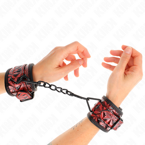 KINK - DIAMOND PATTERN WRIST RESTRAINTS DARK RED ADJUSTABLE 17-26 CM X 5.5 CM - LoveYou.lv