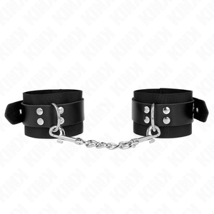 KINK - NYLON WRIST RESTRAINTS BLACK WITH LEATHER BELT BLACK ADJUSTABLE 19-29 CM X 5.1 CM - LoveYou.lv