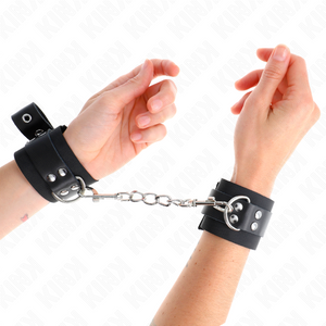 KINK - NYLON WRIST RESTRAINTS BLACK WITH LEATHER BELT BLACK ADJUSTABLE 19-29 CM X 5.1 CM - LoveYou.lv