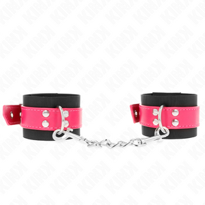KINK - NYLON WRIST RESTRAINTS BLACK WITH LEATHERETTE BELT RASPBERRY ROSE ADJUSTABLE 19-29 CM X 5.1 CM - LoveYou.lv