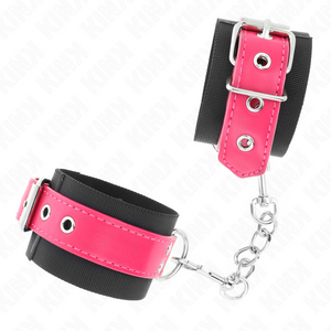 KINK - NYLON WRIST RESTRAINTS BLACK WITH LEATHERETTE BELT RASPBERRY ROSE ADJUSTABLE 19-29 CM X 5.1 CM - LoveYou.lv