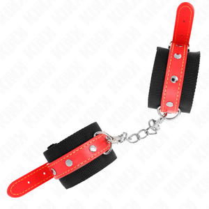 KINK - NYLON WRIST RESTRAINTS BLACK WITH LEATHERETTE RED ADJUSTABLE 19-24 CM X 5.5 CM - LoveYou.lv