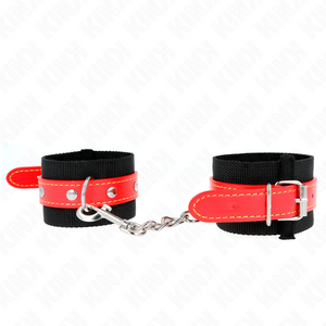 KINK - NYLON WRIST RESTRAINTS BLACK WITH LEATHERETTE RED ADJUSTABLE 19-24 CM X 5.5 CM - LoveYou.lv