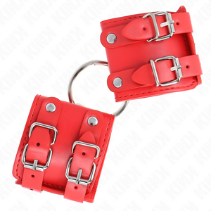 KINK - FIXED WRIST RESTRAINTS WITH RING AND STUDS ADJUSTABLE RED 17-22 CM X 6.5 CM - LoveYou.lv