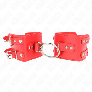 KINK - FIXED WRIST RESTRAINTS WITH RING AND STUDS ADJUSTABLE RED 17-22 CM X 6.5 CM - LoveYou.lv