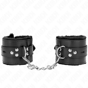 KINK - FUR LINED WRIST RESTRAINTS WITH SQUARE HOLES BLACK AND BLACK BELT ADJUSTABLE 17-29 CM X 6 CM - LoveYou.lv