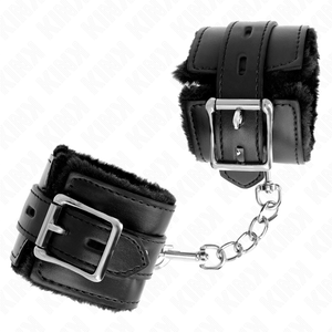 KINK - FUR LINED WRIST RESTRAINTS WITH SQUARE HOLES BLACK AND BLACK BELT ADJUSTABLE 17-29 CM X 6 CM - LoveYou.lv