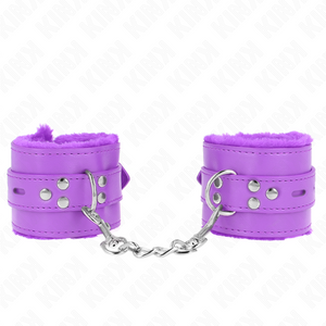 KINK - FUR LINED WRIST RESTRAINTS WITH SQUARE HOLES PURPLE AND PURPLE BELT ADJUSTABLE 17-29 CM X 6 CM - LoveYou.lv