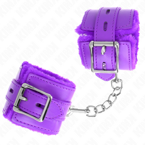 KINK - FUR LINED WRIST RESTRAINTS WITH SQUARE HOLES PURPLE AND PURPLE BELT ADJUSTABLE 17-29 CM X 6 CM - LoveYou.lv
