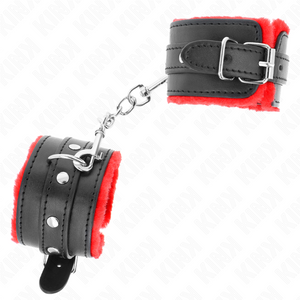 KINK - PREMIUM FUR LINED WRIST RESTRAINTS RED WITH BLACK BELT ADJUSTABLE 17-29 CM X 6 CM - LoveYou.lv