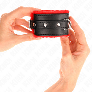 KINK - PREMIUM FUR LINED WRIST RESTRAINTS RED WITH BLACK BELT ADJUSTABLE 17-29 CM X 6 CM - LoveYou.lv