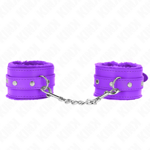 KINK - PREMIUM FUR LINED WRIST RESTRAINTS PURPLE WITH PURPLE BELT ADJUSTABLE 17-29 CM X 6 CM - LoveYou.lv