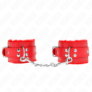 KINK - FUR LINED WRIST RESTRAINTS RED WITH RED BELT ADJUSTABLE 17-29 CM X 6 CM - LoveYou.lv