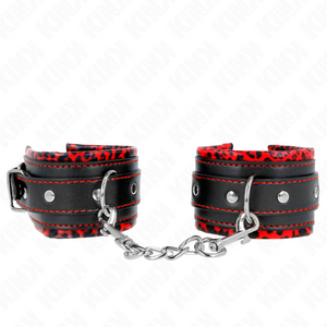KINK - FUR LINED WRIST RESTRAINTS RED / BLACK ADJUSTABLE 17-29 CM X 6 CM - LoveYou.lv