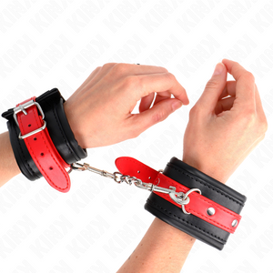 KINK - WRIST RESTRAINTS BLACK WITH RED BELT ADJUSTABLE 17-28 CM X 6 CM - LoveYou.lv