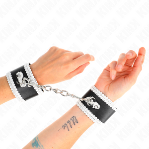 KINK - BLACK WRIST RESTRAINTS WITH WHITE DECORATE LACE ADJSUTABLE 20-23 CM X 5.5 CM - LoveYou.lv