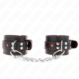 KINK - BLACK WRIST RESTRAINTS WITH RED HEART INLAY ADJUSTABLE 21-28 CM X 5.5 CM - LoveYou.lv