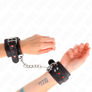 KINK - BLACK WRIST RESTRAINTS WITH RED HEART INLAY ADJUSTABLE 21-28 CM X 5.5 CM - LoveYou.lv