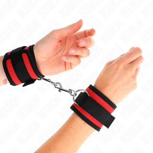 KINK - NYLON BIND HOOK&LOOP WRIST RESTRAINTS RED-BLACK MODEL 2 ADJUSTABLE 18-35 CM X 6 CM - LoveYou.lv