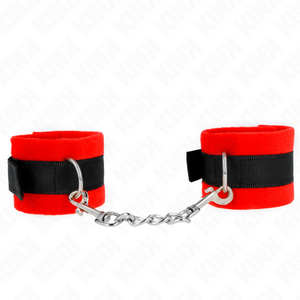 KINK - BEGINNER FUR HAND CUFFS BLACK-RED 30 X 7 CM - LoveYou.lv