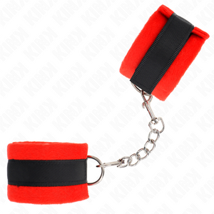 KINK - BEGINNER FUR HAND CUFFS BLACK-RED 30 X 7 CM - LoveYou.lv