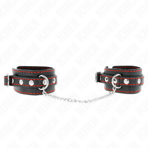 KINK - SMALL WRIST RESTRAINTS BLACK WITH RED LINING ADJUSTABLE 14-24 CM X 3.5 CM - LoveYou.lv