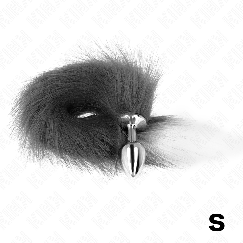 KINK - ANAL PLUG SIZE S 7 X 3 CM WITH SYNTHETIC TAIL 40 CM GREY AND WHITE LoveYou.lv