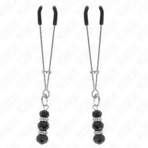 KINK - GOLD THIN NIPPLE CLAMPS WITH 3 BLACK GLASS BEADS 7 CM - LoveYou.lv