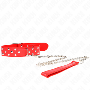 KINK - RING RIVET STRAP NECKLACE WITH BELT 65 CM RED ADJUSTABLE 36-50 CM X 3.8 CM LoveYou.lv