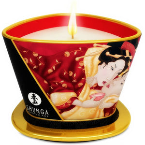 SHUNGA - MINI GĪSTĪBA AR SVEČU GAISMAS ZEMENĒM UN CAVA MASĀŽAS SVECE 170 ML