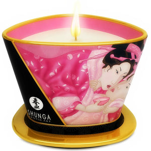 SHUNGA - MINI GRIEŠANĀS AR SVEČU GLAISTU AFRODIZIAKA ROŽU MASĀŽAS SVECE 170 ml