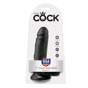 KING COCK - 7 DILDO BLACK WITH BALLS 17.8 CM - LoveYou.lv