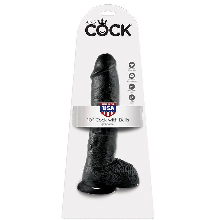 KING COCK - 10 DILDO BLACK WITH BALLS 25.4 CM - LoveYou.lv