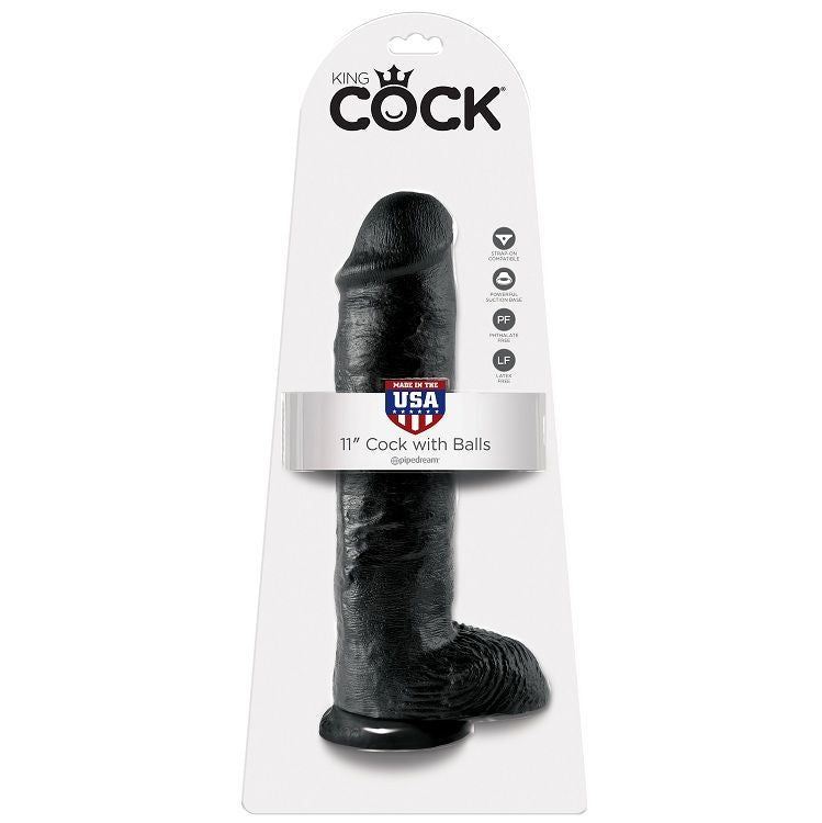 KING COCK - 11 DILDO BLACK WITH BALLS 28 CM - LoveYou.lv