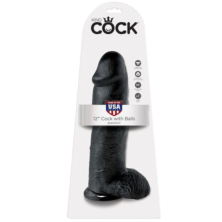 KING COCK - 12 DILDO BLACK WITH BALLS 30.48 CM - LoveYou.lv