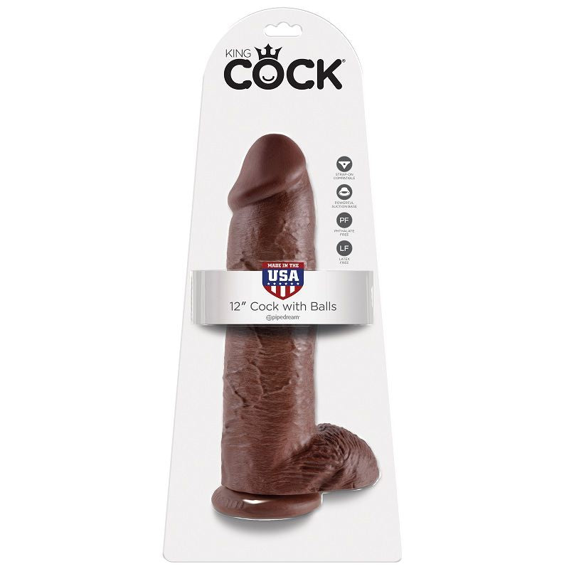 KING COCK - 12 DILDO BROWN WITH BALLS 30.48 CM - LoveYou.lv