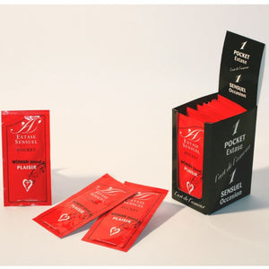 Extase Sensual Stimulating Cream for Her, 10 ml sachets in a display box for enhancing feminine sensual energy.