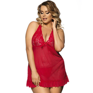 SUBBLIME - QUEEN PLUS RED BABYDOLL FLORAL MOTIVS IN BREASTS SUBBLIME QUEEN PLUS SIZE