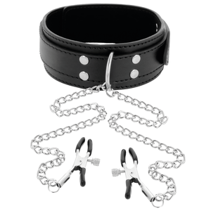 DARKNESS - COLLAR WITH NIPPLE CLAMPS BLACK DARKNESS BONDAGE