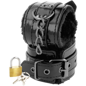 DARKNESS - BLACK ADJUSTABLE LEATHER HANDCUFFS WITH PADLOCK DARKNESS BONDAGE