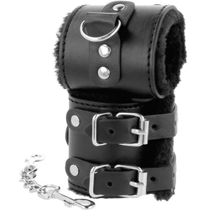 DARKNESS - BLACK ADJUSTABLE LEATHER HANDCUFFS WITH LINING DARKNESS BONDAGE