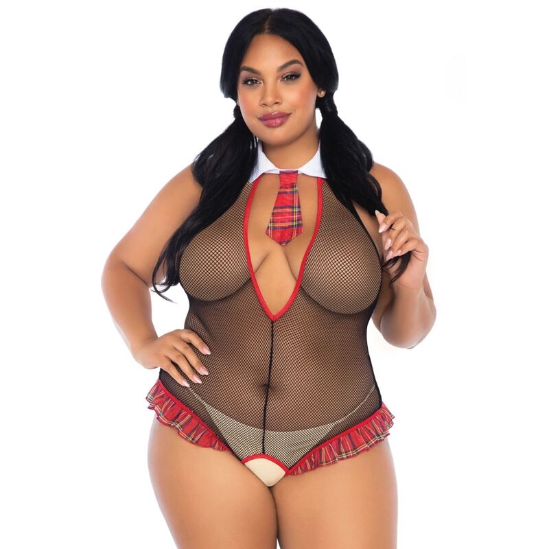 LEG AVENUE - SCHOOLGIRL CROTHLESS FITNESS TEDDY PLUS SIZE LEG AVENUE TEDDIES