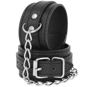 DARKNESS - BLACK TEXTURED LEATHER HANDCUFFS DARKNESS BONDAGE