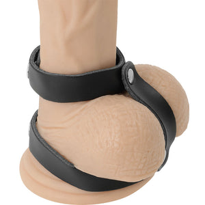 DARKNESS - LEATHER ADJUSTABLE PENIS AND TESTICLE RING DARKNESS BONDAGE