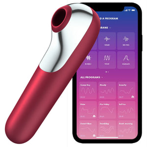 SATISFYER - ДВОЙНОЙ ВИБРАТОР LOVE И ПРИСАСЫВАТЕЛЬ С ИМПУЛЬСНЫМ ВОЗДУХОМ КРАСНЫЙ